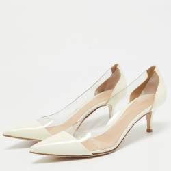 Gianvito Rossi Off White Patent Leather and PVC Plexi Pumps Size 38.5