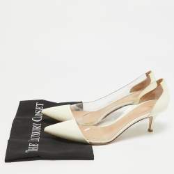 Gianvito Rossi Off White Patent Leather and PVC Plexi Pumps Size 38.5