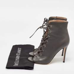 Pre Owned Gianvito Rossi Grey Leather Open Toe Lace up Ankle Length Boots Size 40