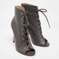 Pre Owned Gianvito Rossi Grey Leather Open Toe Lace up Ankle Length Boots Size 40