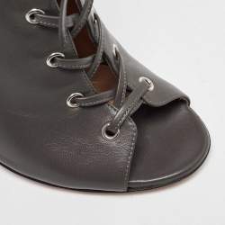 Pre Owned Gianvito Rossi Grey Leather Open Toe Lace up Ankle Length Boots Size 40