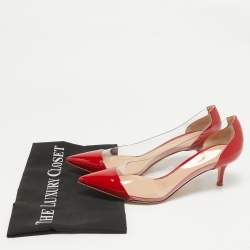 Pre Owned Gianvito Rossi Red Patent Leather and PVC Plexi Pumps Size 38.5