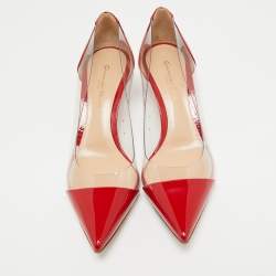 Pre Owned Gianvito Rossi Red Patent Leather and PVC Plexi Pumps Size 38.5