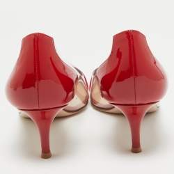 Pre Owned Gianvito Rossi Red Patent Leather and PVC Plexi Pumps Size 38.5
