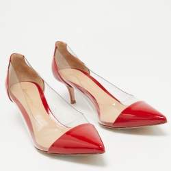 Pre Owned Gianvito Rossi Red Patent Leather and PVC Plexi Pumps Size 38.5