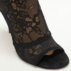 Gianvito Rossi Black Stretch Lace/Mesh Ankle Boots Size 37.5