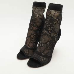 Gianvito Rossi Black Stretch Lace/Mesh Ankle Boots Size 37.5