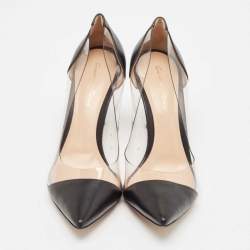 Pre Owned Gianvito Rossi Black Leather and PVC Plexi Pumps Size 38.5