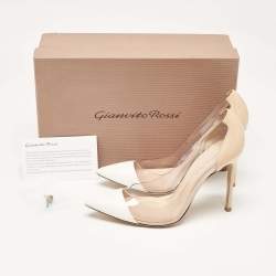 Gianvito Rossi White/Beige Leather and PVC Plexi Pumps Size 38.5