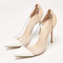 Gianvito Rossi White/Beige Leather and PVC Plexi Pumps Size 38.5