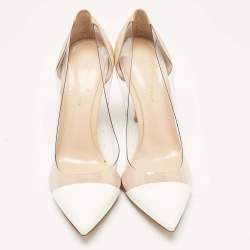 Gianvito Rossi White/Beige Leather and PVC Plexi Pumps Size 38.5