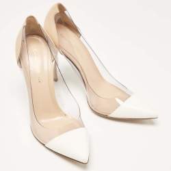 Gianvito Rossi White/Beige Leather and PVC Plexi Pumps Size 38.5