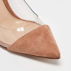 Gianvito Rossi Brown Suede Leather And PVC Plexi Pointed Toe Pumps Size 36.5