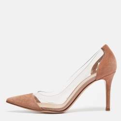 Gianvito Rossi Brown Suede Leather And PVC Plexi Pointed Toe Pumps Size 36.5