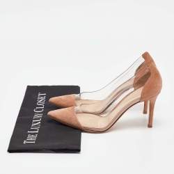 Gianvito Rossi Brown Suede Leather And PVC Plexi Pointed Toe Pumps Size 36.5
