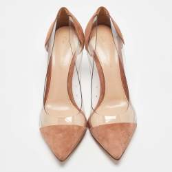 Gianvito Rossi Brown Suede Leather And PVC Plexi Pointed Toe Pumps Size 36.5