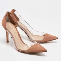 Gianvito Rossi Brown Suede Leather And PVC Plexi Pointed Toe Pumps Size 36.5