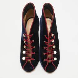 Pre Owned Gianvito Rossi Navy Blue Velvet Miral Booties Size 38