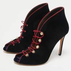 Pre Owned Gianvito Rossi Navy Blue Velvet Miral Booties Size 38