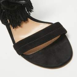 Pre Owned Gianvito Rossi Black Suede Olivia Ankle Strap Sandals Size 36