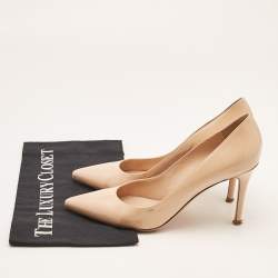 مملوكة مسبقًا حذاء كعب عالي جيانفيتو روسي جلد لامع بيج مقاس 38.5