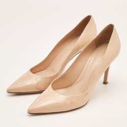 مملوكة مسبقًا حذاء كعب عالي جيان فيتو روسي جلد لامع بيج مقاس 38.5