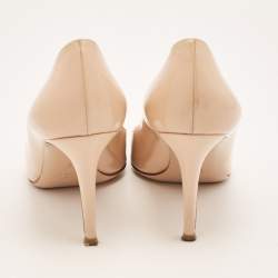 مملوكة مسبقًا حذاء كعب عالي جيانفيتو روسي جلد لامع بيج مقاس 38.5