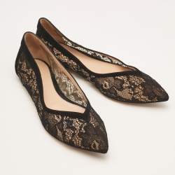Pre Owned Gianvito Rossi Black Lace and Suede Ballet Flats Size 39