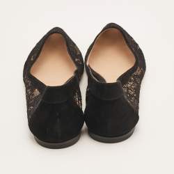 Pre Owned Gianvito Rossi Black Lace and Suede Ballet Flats Size 39