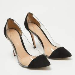 Gianvito Rossi Black PVC and Suede Pointed Toe Plexi Pumps Size 37