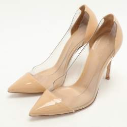 Gianvito Rossi Beige Patent Leather and PVC Plexi Pumps Size 37