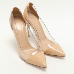 Gianvito Rossi Beige Patent Leather and PVC Plexi Pumps Size 37