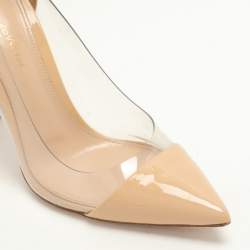 Gianvito Rossi Beige Patent Leather and PVC Plexi Pumps Size 37