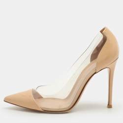 Gianvito Rossi Beige Patent Leather and PVC Plexi Pumps Size 37