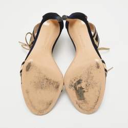 Pre Owned Gianvito Rossi Navy Blue/Gold Velvet Augusta Ankle Cuff Sandals Size 39