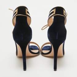 Pre Owned Gianvito Rossi Navy Blue/Gold Velvet Augusta Ankle Cuff Sandals Size 39