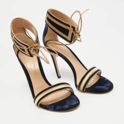 Pre Owned Gianvito Rossi Navy Blue/Gold Velvet Augusta Ankle Cuff Sandals Size 39