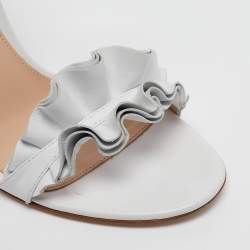 Pre Owned Gianvito Rossi Light Grey Leather Ruffled Ankle Wrap Sandals Size 38.5