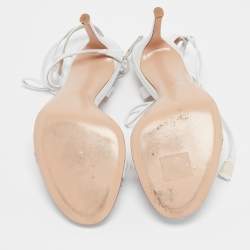 Pre Owned Gianvito Rossi Light Grey Leather Ruffled Ankle Wrap Sandals Size 38.5