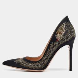 Pre Owned Gianvito Rossi Black Satin Dragon 100 Embroidered Pumps Size 38.5