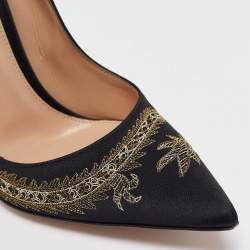 Pre Owned Gianvito Rossi Black Satin Dragon 100 Embroidered Pumps Size 38.5