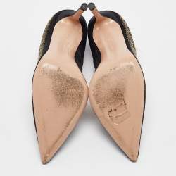 Pre Owned Gianvito Rossi Black Satin Dragon 100 Embroidered Pumps Size 38.5