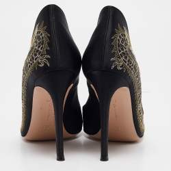 Pre Owned Gianvito Rossi Black Satin Dragon 100 Embroidered Pumps Size 38.5