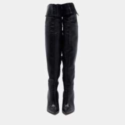 Pre Owned Gianvito Rossi Black Leather Knee Length Boots Size 37