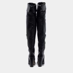 Pre Owned Gianvito Rossi Black Leather Knee Length Boots Size 37