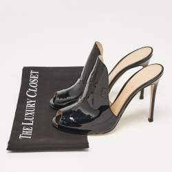 Pre Owned Gianvito Rossi Black Patent Leather Peep Toe Mules Size 39