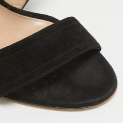 Pre Owned Gianvito Rossi Black Suede Ankle Tie Sandals Size 37.5