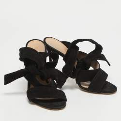 Pre Owned Gianvito Rossi Black Suede Ankle Tie Sandals Size 37.5