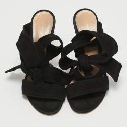 Pre Owned Gianvito Rossi Black Suede Ankle Tie Sandals Size 37.5