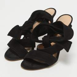 Pre Owned Gianvito Rossi Black Suede Ankle Tie Sandals Size 37.5